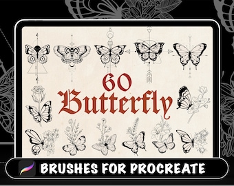 60 pinceaux de procréation de tatouage de papillon, collection de timbres de papillon, timbres d'insectes volants, conception de tatouage, pochoir, pinceaux de timbre de tatouage