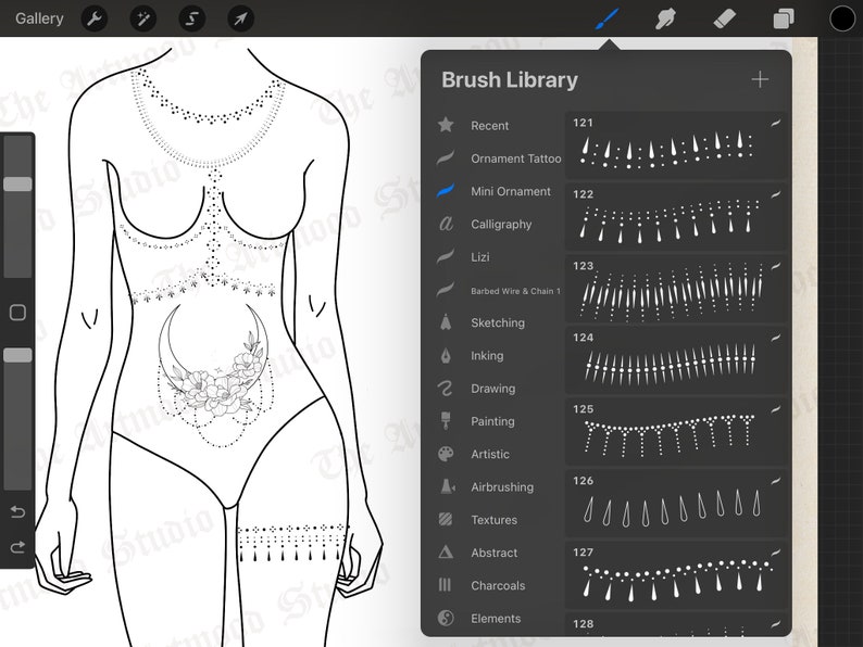 Ornamental Tattoo Brushes for Procreate, procreate ornamental line tattoo, ornament tattoo stencil, tattoo flash, digital download image 2