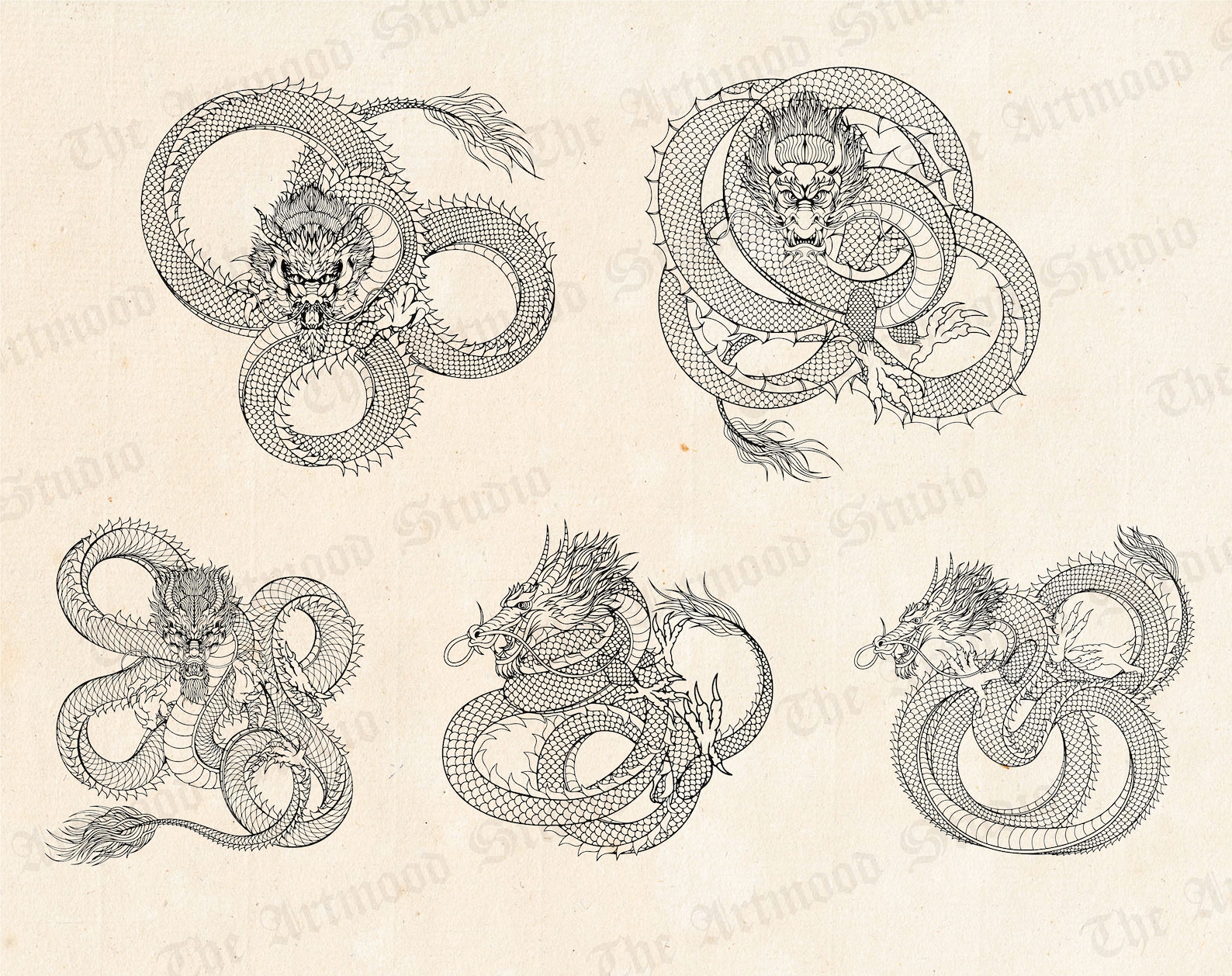 62 Procreate Dragon Tattoo Brushes, Procreate Stamps Japanese Dragon ...