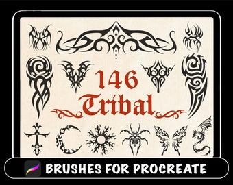 146 Procreate Tribal Tattoo Brushes, Tribal Ornament Procreate Stamp, Tribal procreate brushes tattoo, tattoo stencil design