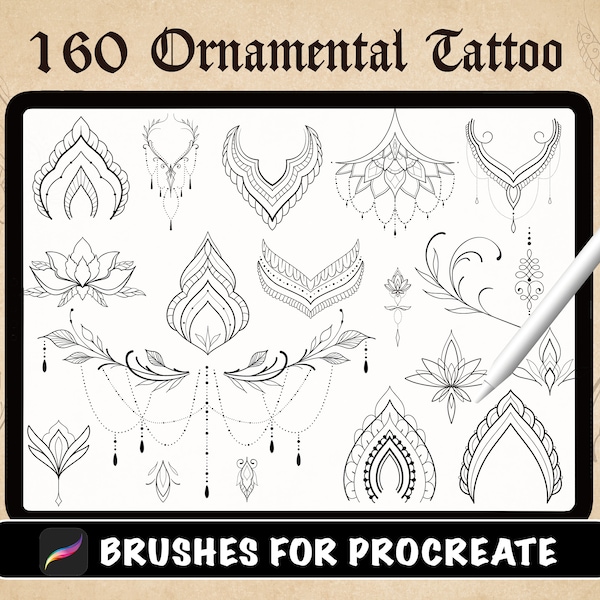 160 Ornamental Tattoo Procreate Pinsel, Procreate Ornament Tattoo, Mini Tattoo, Lotus, Geometrisches Tattoo Blitz, digitaler Download