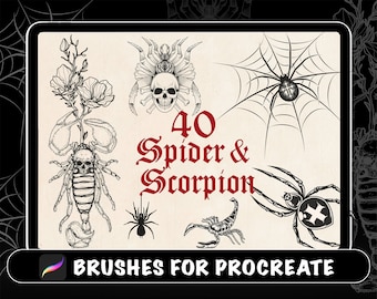 40 Spider & Scorpion Tattoo Procreate Brushes,Spider web Silhouette Stamps, insects stamps, tattoo design stencil, Tattoo Stamp Brushes