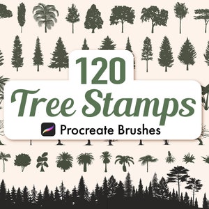 120 Procreate Baumbürsten, Baumsilhouette-Stempelpinselset, Procreate Natur, Landschaft, Wald, Botanischer Pinsel, Wald, Kiefernbaumsilhouette