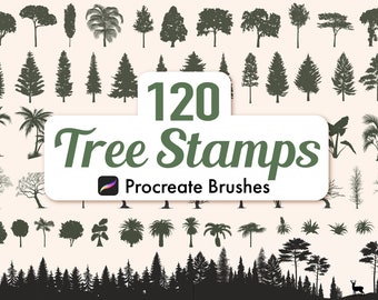 120 Procreate Tree Brushes, Tree Silhouette Stamp Brush Set, Procreate Nature, Landscape, Forest, Botanical Brush, forest, Pine Tree silhouette