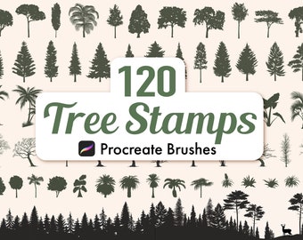 120 Procreate Tree Brushes,Tree Silhouette Stamp Brush Set,Procreate Nature, Landscape, Forest,Botanical Brush, forest, Pine Tree silhouette