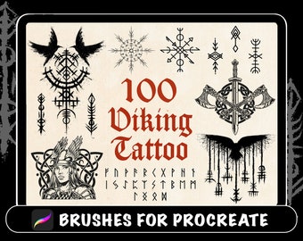 100 pinceaux de procréation de tatouage Viking, runes celtiques et vikings, pochoir de tatouage scandinave nordique, timbre de tatouage numérique essentiel de guerrier