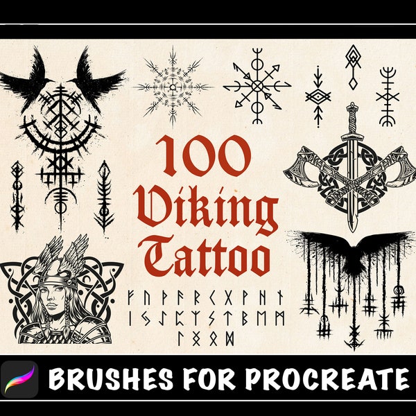 100 Viking Tattoo Procreate Brushes, Celtic and Viking Runes,Nordic Scandinavian Tattoo Stencil, Warrior essentials Digital Tattoo Stamp