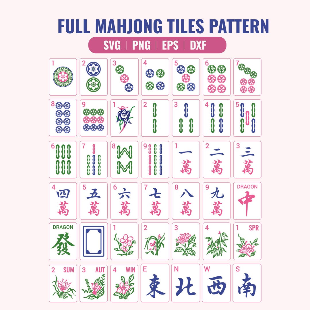 Mahjong Stack Patterns Pink Mahjong SVG Bundle, Mahjong Pattern SVG, Mahjong Tiles Clipart ...