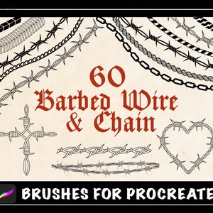 60 Barbed Wire and Chain Tattoo Procreate Brushes, procreate stamp barbed wire tattoo, black tattoo stencil, tattoo flash, digital download