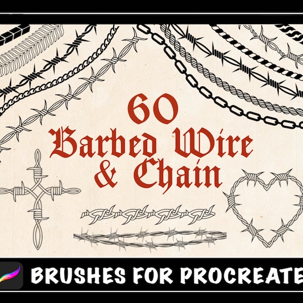 60 Barbed Wire and Chain Tattoo Procreate Brushes, procreate stamp barbed wire tattoo, black tattoo stencil, tattoo flash, digital download