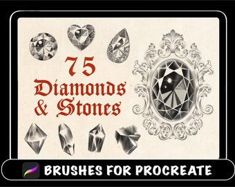 75 pinceaux de procréation de diamants et de cristaux, pierres précieuses de bijoux, timbre de procréation, pochoir de tatouage, tatouage flash numérique, pierres précieuses de bijoux