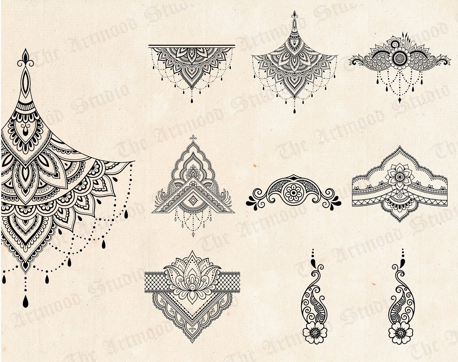 100 Mandala and Henna Procreate Stamps, Mehndi, Henna, Indian Tattoo ...