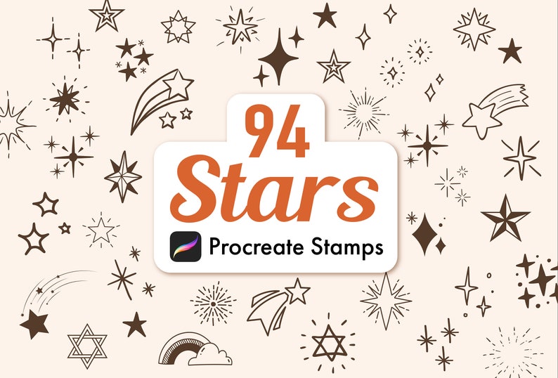 94 Star Procreate Brushes, Star Stamp Brushes, Cute Decorative Star,Procreate Doodle brushset, procreate tattoo, Digital Download, image 1