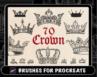 70 Crown Tattoo Procreate Brushes Set, vintage Crown Tattoo Design, Tattoo Stencil, King Queen Princess Throne Monarch Tattoo Stamp Brushes