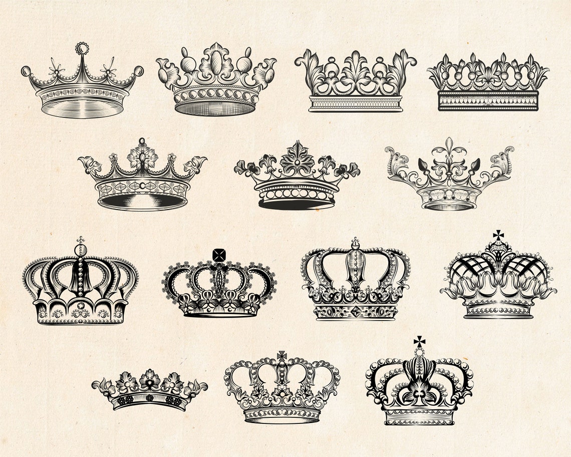 70 Crown Tattoo Procreate Brushes Set, Vintage Crown Tattoo Design ...