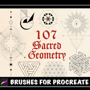 107 個の神聖な幾何学 Procreate ブラシ、神聖な装飾タトゥー、神秘的な幾何学 Procreate スタンプ、タトゥー ステンシル、ミニマリスト タトゥー フラッシュ