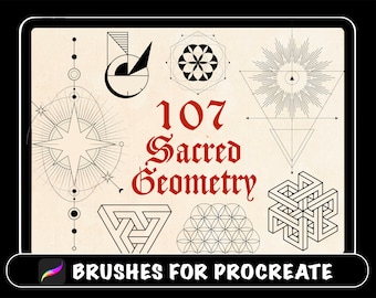 107 Sacred Geometry Procreate Brushes, Sacred ornament tattoo, Mystic Geometry procreate Stamp,tattoo stencil, Minimalist tattoo flash