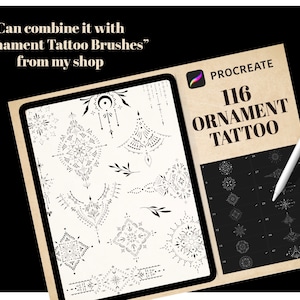 Ornamental Tattoo Brushes for Procreate, procreate ornamental line tattoo, ornament tattoo stencil, tattoo flash, digital download image 6