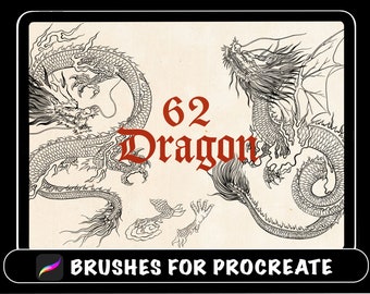 62 Procreate Dragon Tattoo Brushes, Procreate Stamps Japanese Dragon Tattoo, Chinese Dragon Stamp, Tattoo Stencil, Tattoo Flash Digital