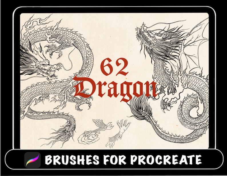 62 Procreate Dragon Tattoo Brushes Procreate Stamps Japanese Etsy