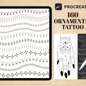 Ornamental Tattoo Brushes for Procreate, procreate ornamental line tattoo, ornament tattoo stencil, tattoo flash, digital download image 1