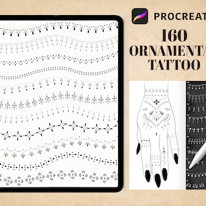 Ornamental Tattoo Brushes for Procreate, procreate ornamental line tattoo, ornament tattoo stencil, tattoo flash, digital download