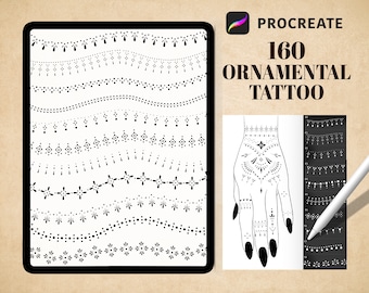 Ornamental Tattoo Brushes for Procreate, procreate ornamental line tattoo, ornament tattoo stencil, tattoo flash, digital download