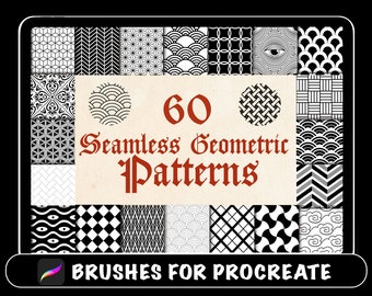 60 Procreate Seamless Pattern Brushes, pinceaux à motif japonais, tampons de tatouage à motif géométrique sans couture, pochoir de tatouage, conception flash de tatouage