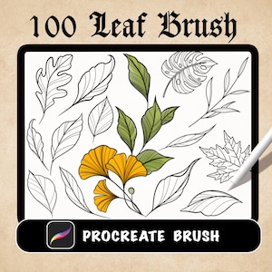 Sellos de 100 hojas para Procreate, pinceles para tatuajes de hojas, plantilla para tatuajes botánicos, descarga digital