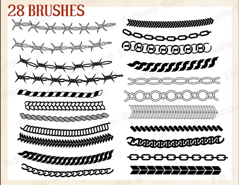 60 Barbed Wire and Chain Tattoo Procreate Brushes Procreate Etsy