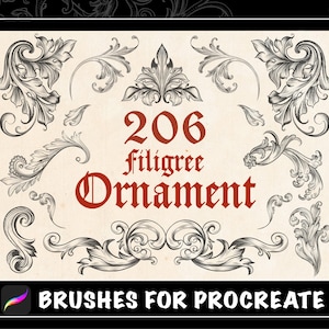 206 pinceles para tatuajes con adornos de filigrana de Procreate, sello para tatuajes con adornos barrocos de acanto de Procreate, pinceles para tatuajes de Procreate, diseño de plantillas para tatuajes