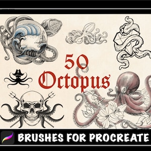 50 Octopus Tattoo Procreate Brushes, Procreate Stamps Octopus Tattoo ,tattoo stencil, tattoo Flash Digital, Sailor,Nautical,Sea monsters