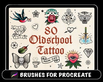80 pinceaux de procréation de tatouage Oldschool traditionnel, ensemble de timbres Oldschool, conception de tatouage minuscule gothique Skull Rose Arrow Doodle, pochoir de tatouage