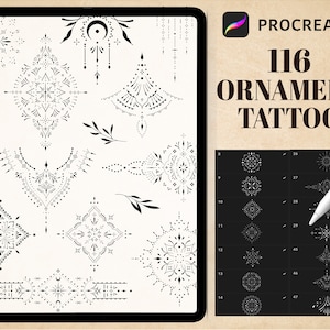 116 Ornament Tattoo Procreate Brushes, procreate stamp ornament tattoo, mini tattoo stencil, tattoo flash, digital download