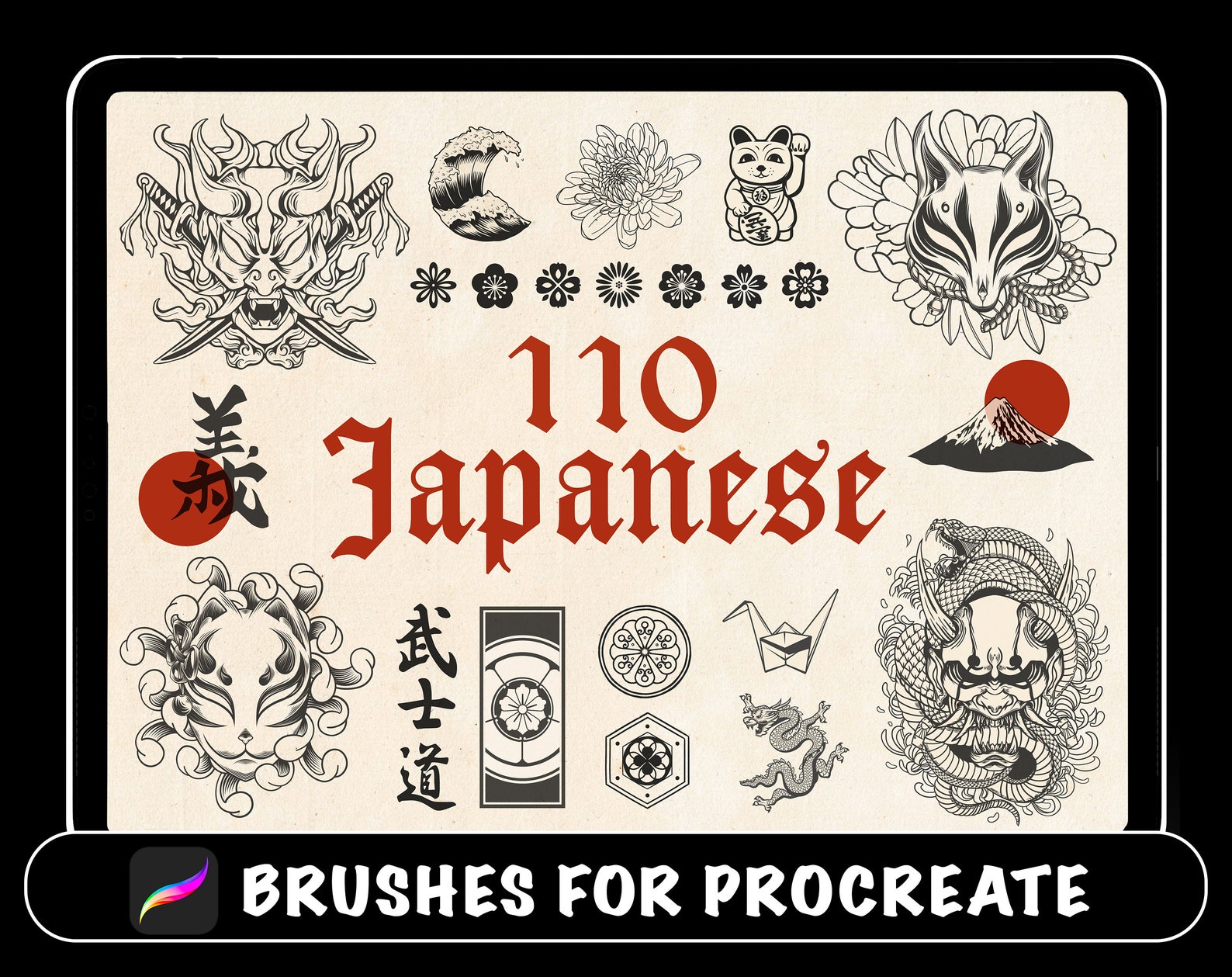110 Procreate Japanese Tattoo Brushes Procreate Brush Japan Etsy
