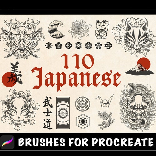 110 Procreate Japanese Tattoo Brushes Procreate Brush Japan Etsy