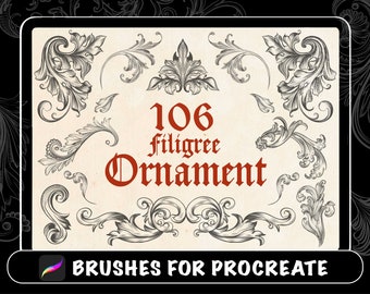 106 Procreate Filigree Ornament Tattoo Brushes, Acanthus Baroque Ornament Procreate Stamp, procreate brushes tattoo, tattoo stencil design