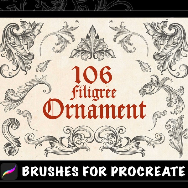 106 Procreate Filigree Ornament Tattoo  Brushes, Acanthus Baroque Ornament Procreate Stamp, procreate brushes tattoo, tattoo stencil design