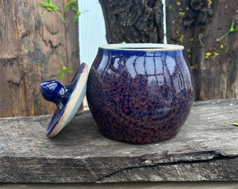 Small blue and coral jar