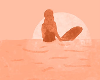 Surfista al atardecer - Naranja