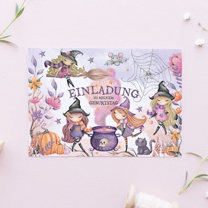 Einladungskarten Halloween Kindergeburtstag / Einladung zum Ausfüllen 6-12 Stk. Hexen/ Fledermaus/ Katze Party Invitation