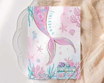 Mermaid Tail Invitation Card incl. Envelope 6-10 pcs. Mermaid Birthday Party Pink Mermaid Tail Nanny Birthday