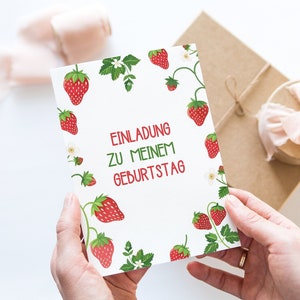 Erdbeerparty Einladungskarten zum Ausfüllen inkl. Umschlägen Erdbeeren Einladung Erdbeerfest Kindergeburtstag Sommerliche Geburtstag