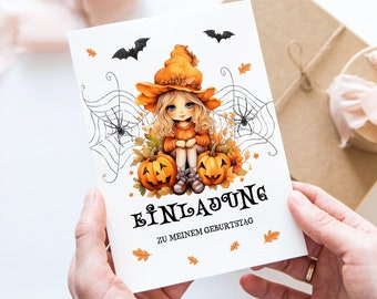 Halloween birthday party invitation cards / Fill-in-the-blank invitation including kraft paper envelopes (6-10 pieces) / Halloween pumpkin party