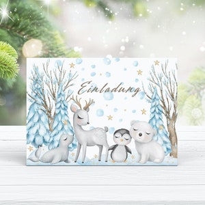 Einladungskarten Kindergeburtstag / Wintertiere / Polartiere /Einladung zum Ausfüllen 6-10 Stk. / Winter Geburtstag