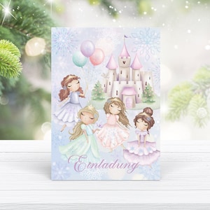 Einladungskarten Winter Prinzessin Geburtstag Party, Baby Mädchen, Prinzessinnen, Schloss, Einladung zum Ausfüllen mit Umschlägen 6-10 Stk.