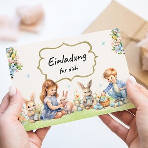 Kindergeburtstag Einladungskarten Motiv Ostern Frühling Ostereier Osterhase inkl. Kraftpapier Umschlägen 6-10 Stk. Easter Birthday