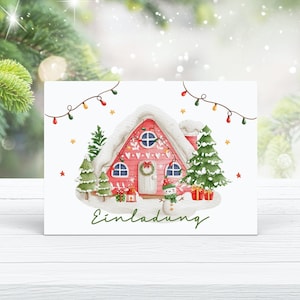 Einladungskarten Kindergeburtstag / Weihnachtshaus /Einladung zum Ausfüllen 6-10 Stk. / Winter Weihnachten Geburtstag / Christmas Houses