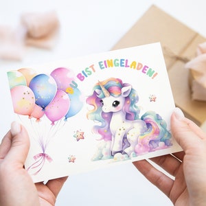 Mädchen Kindergeburtstag Einladungskarten inkl. Umschlägen 6-10 Stk. Motiv Einhorn Regenbogen Magic Unicorn