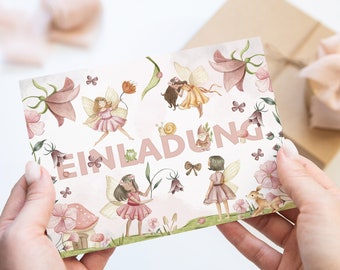 Einladung Mädchen Kindergeburtstag inkl. Umschlägen 6-10 Stk. Motiv Feengarten Feen Fairy garden Fairy party